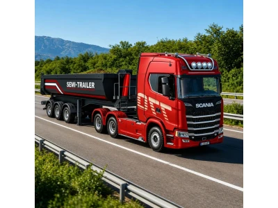 Amewi sklápěcí třínápravový návěs pro Scania 1:18 stříbrný s LED osvětlením