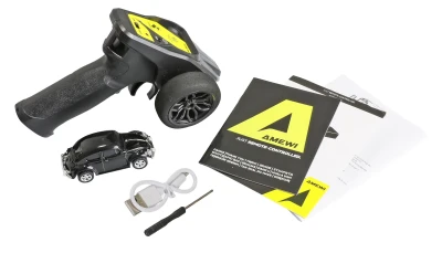 Amewi VW Brouk 1300 černý kovový 1:64 RTR s pistolovým dálkovým ovládáním a LED světly RC model auta