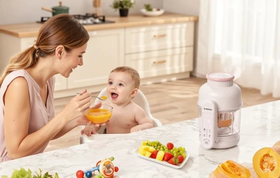 AMZCHEF CE-F5-CW bílo-růžový přístroj na přípravu dětské výživy
