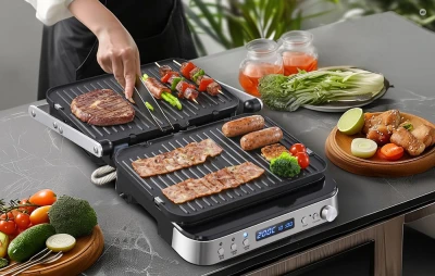 Amzchef CE-LS-GC02C-H-WP stříbrno-černý elektrický gril