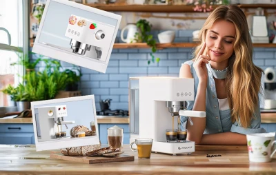 Amzchef Kávovar CE-EM3131-WT s pístovým systémem (bílý)