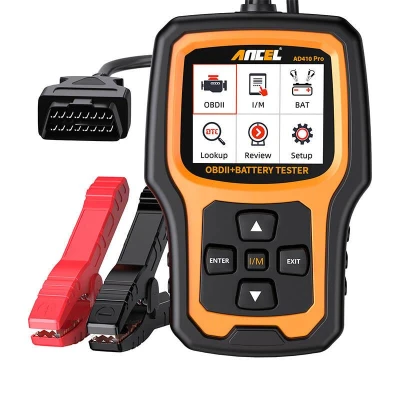 Ancel AD410 PRO černo-oranžový OBD2 diagnostický skener a tester baterie 2v1