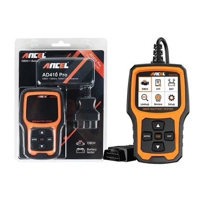 Ancel AD410 PRO černo-oranžový OBD2 diagnostický skener a tester baterie 2v1