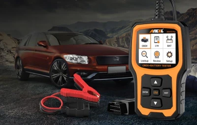 Ancel AD410 PRO černo-oranžový OBD2 diagnostický skener a tester baterie 2v1