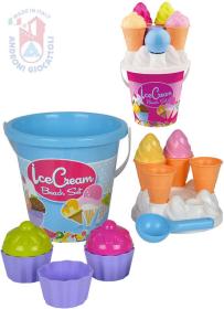 Androni Výroba zmrzliny a cupcake set kyblík s formičkami na písek 14ks 2 barvy Androni Výroba zmrzliny a cupcake set kyblík s formičkami na písek 14ks 2 barvy