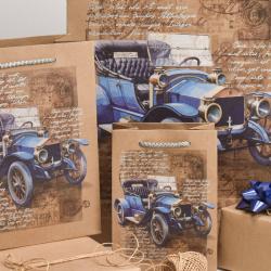 Argus Taška dárková veterán modrý 18x24x10cm papírová natur Eco Friendly