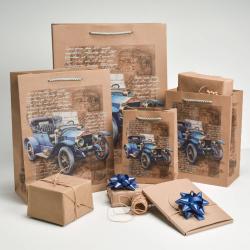 Argus Taška dárková veterán modrý 18x24x10cm papírová natur Eco Friendly