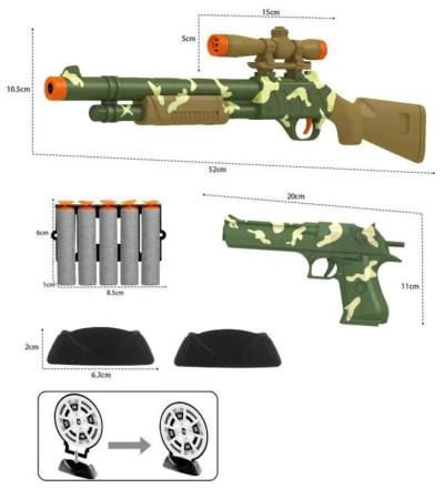 Army dětský set vojenská zbraň 2ks s terči a soft pěnovými náboji