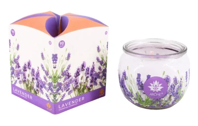 Arome Svíčka vonná sklo LEVANDULE 90g (hoří 22hod) Arome Svíčka vonná sklo LEVANDULE 90g (hoří 22hod)