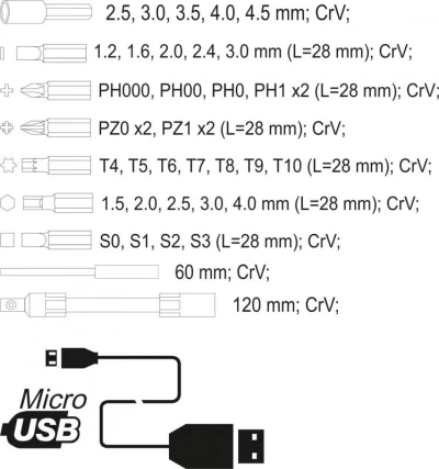 Yato Přesný aku šroubovák 3,6V SET 39PCS
