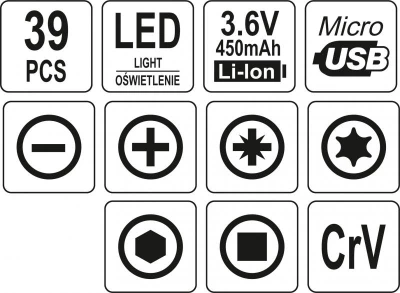 Yato Přesný aku šroubovák 3,6V SET 39PCS