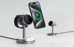 Aukey Bezdrátová nabíječka MagFusion 3 v 1 LC-MC311, 15W Qi2 (šedá)