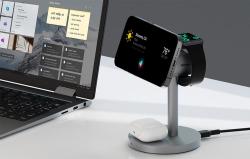 Aukey Bezdrátová nabíječka MagFusion 3 v 1 LC-MC311, 15W Qi2 (šedá)