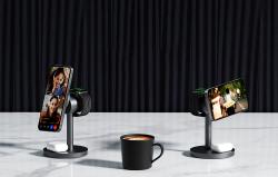 Aukey Bezdrátová nabíječka MagFusion 3 v 1 LC-MC311, 15W Qi2 (šedá)