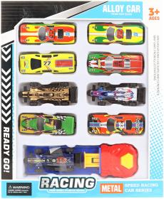 Auta kovová závodní vystřelovací set 9ks s vystřelovačem