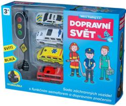 Auta záchranné složky set 4ks + dopravní značky a semafor na baterie Světlo