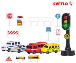 Auta záchranné složky set 4ks + dopravní značky a semafor na baterie Světlo