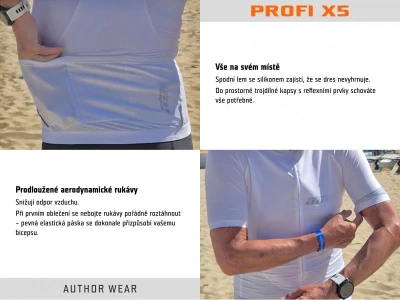 Author Profi X5 Stripes černý/stříbrný pánský cyklodres s krátkým rukávem