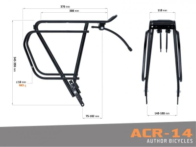 Author ACR-14-Alloy černý zadní nosič na kolo