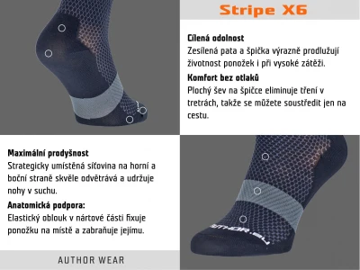 Author Stripe X6 černo-šedé pánské cyklistické ponožky