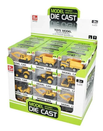 Autíčko pracovní kovové 8cm stavební stroje model 1:64 v krabičce 5 druhů