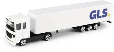 Auto bílý kamion přeprava zásilek GLS kovový s přívěsem volný chod