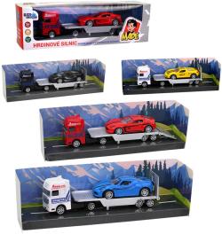 Auto odtahovka kovová 18cm set tahač s přívěsem a automobilem 4 druhy Auto odtahovka kovová 18cm set tahač s přívěsem a automobilem 4 druhy