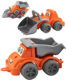 Auto pracovní veselé 13cm stavební stroje s očima set 2ks v síťce plast Auto pracovní veselé 13cm stavební stroje s očima set 2ks v síťce plast