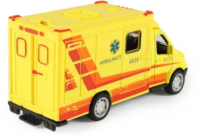Auto sanitka kovová žlutá ambulance zpětný chod v plastovém boxu