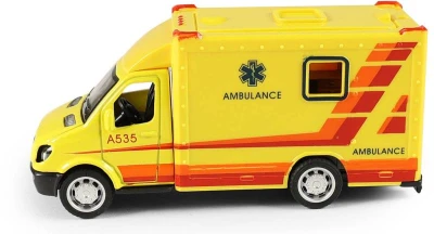 Auto sanitka kovová žlutá ambulance zpětný chod v plastovém boxu