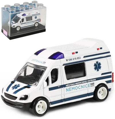 Auto sanitka Ostrava kovová ambulance volný chod v plastovém boxu