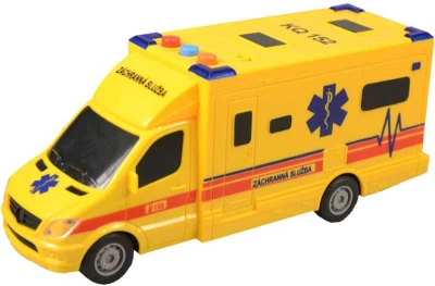 Auto sanitka žlutá na setrvačník 19cm ambulance na baterie Světlo Zvuk CZ