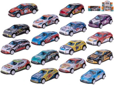 Auto sportovní závodní 6,5cm zpětný chod různé druhy v krabičce Auto sportovní závodní 6,5cm zpětný chod různé druhy v krabičce