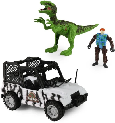 Auto terénne džip s dinosaurom a figurkou vojaka na batérie Svetlo Zvuk Auto terénne džip s dinosaurom a figurkou vojaka na batérie Svetlo Zvuk