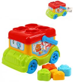 Autobus baby vkládačka autíčko + 4 dílky zvířátka v síťce