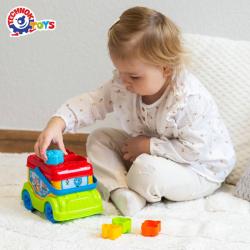 Autobus baby vkládačka autíčko + 4 dílky zvířátka v síťce