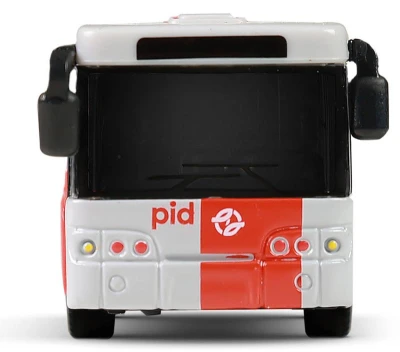 Autobus kovový červený kloubový PID Praha MHD zpětný chod