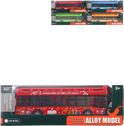 Autobus městský kovový s grafikou 4 barvy v krabici