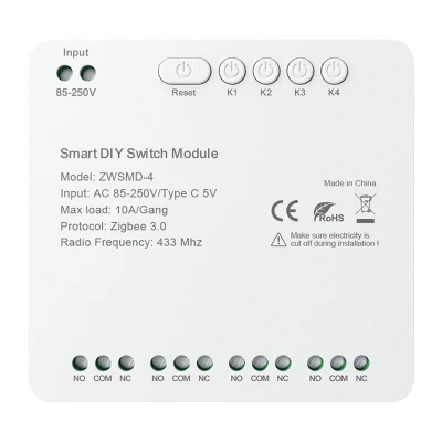 Avatto ZWSMMD-4-250V bílý ZigBee 4kanálový spínací modul s beznapěťovým kontaktem DC 32V