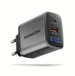 AXAGON ACU-PQ67D GaN nabíječka do sítě 67W, USB-A + USB-C, PD3.0/PPS/QC4+/SFC2.0/Apple, LCD display