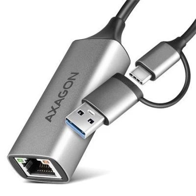 Axagon ADE-TXCA, USB-C + USB-A 3.2 Gen 1 - Gigabit Ethernet síťová karta, Asix AX88179, auto instal