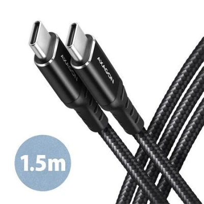Axagon BUCM-CM15AB, HQ kabel USB-C - USB-C, 1.5m, USB 2.0, PD 60W 3A, ALU, oplet, černý Axagon BUCM-CM15AB, HQ kabel USB-C - USB-C, 1.5m, USB 2.0, PD 60W 3A, ALU, oplet, černý