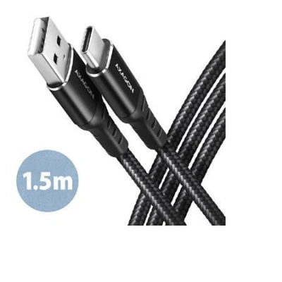 Axagon BUCM-AM15AB, HQ kabel USB-C - USB-A, 1.5m, USB 2.0, 3A, ALU, oplet, černý Axagon BUCM-AM15AB, HQ kabel USB-C - USB-A, 1.5m, USB 2.0, 3A, ALU, oplet, černý