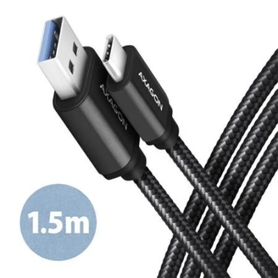 Axagon BUCM3-AM15AB, SPEED kabel USB-C - USB-A, 1.5m, USB 3.2 Gen 1, 3A, ALU, oplet, černý Axagon BUCM3-AM15AB, SPEED kabel USB-C - USB-A, 1.5m, USB 3.2 Gen 1, 3A, ALU, oplet, černý