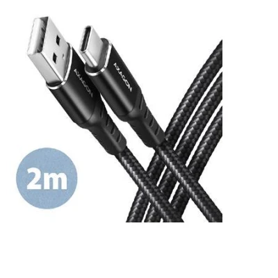 Axagon BUCM-AM20AB, HQ kabel USB-C - USB-A, 2m, USB 2.0, 3A, ALU, oplet, černý Axagon BUCM-AM20AB, HQ kabel USB-C - USB-A, 2m, USB 2.0, 3A, ALU, oplet, černý