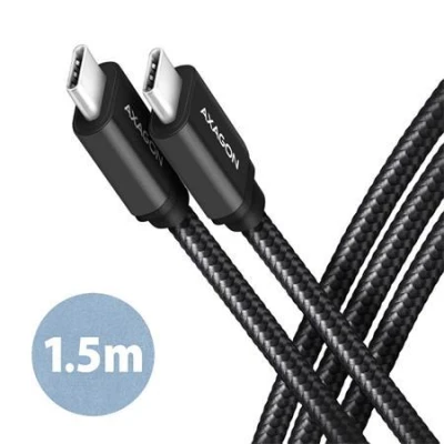 Axagon BUCM3-CM15AB, SPEED kabel USB-C - USB-C, 1.5m, USB 3.2 Gen 1, PD 60W 3A, ALU, oplet, černý Axagon BUCM3-CM15AB, SPEED kabel USB-C - USB-C, 1.5m, USB 3.2 Gen 1, PD 60W 3A, ALU, oplet, černý