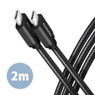 Axagon BUCM3-CM20AB, SPEED kabel USB-C - USB-C, 2m, USB 3.2 Gen 1, PD 60W 3A, ALU, oplet, černý Axagon BUCM3-CM20AB, SPEED kabel USB-C - USB-C, 2m, USB 3.2 Gen 1, PD 60W 3A, ALU, oplet, černý