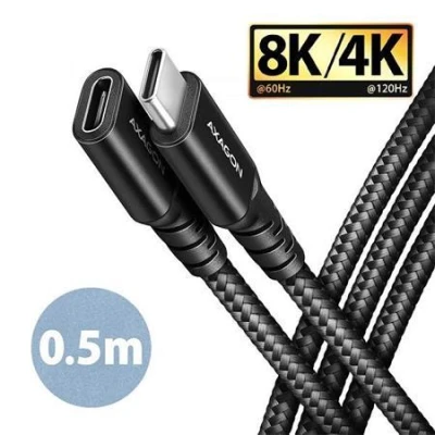 Axagon BUCM32-CF05AB prodlužovací kabel USB-C (M) - USB-C (F), 0.5m, USB 20Gbps, PD 240W 5A, 8K HD, ALU, oplet, černý Axagon BUCM32-CF05AB prodlužovací kabel USB-C (M) - USB-C (F), 0.5m, USB 20Gbps, PD 240W 5A, 8K HD, ALU, oplet, černý