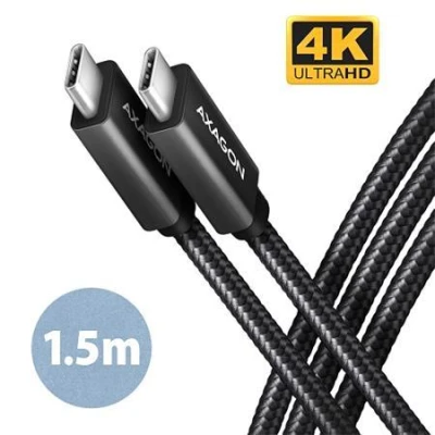 Axagon BUCM32-CM15AB, SPEED+ kabel USB-C - USB-C, 1.5m, USB 20Gbps, PD 100W 5A, 4K HD, ALU, oplet, černý