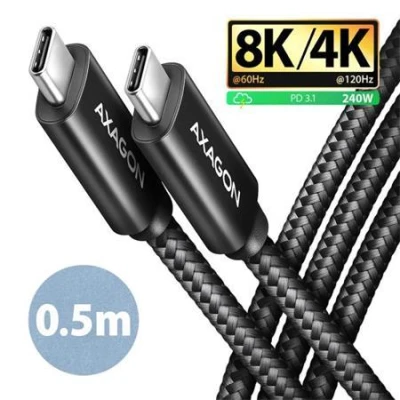 Axagon BUCM4X-CM05AB NewGEN+ kabel USB-C - USB-C, 0.5m, USB4 Gen 3×2, PD 240W 5A, 8K HD, ALU, oplet, černý